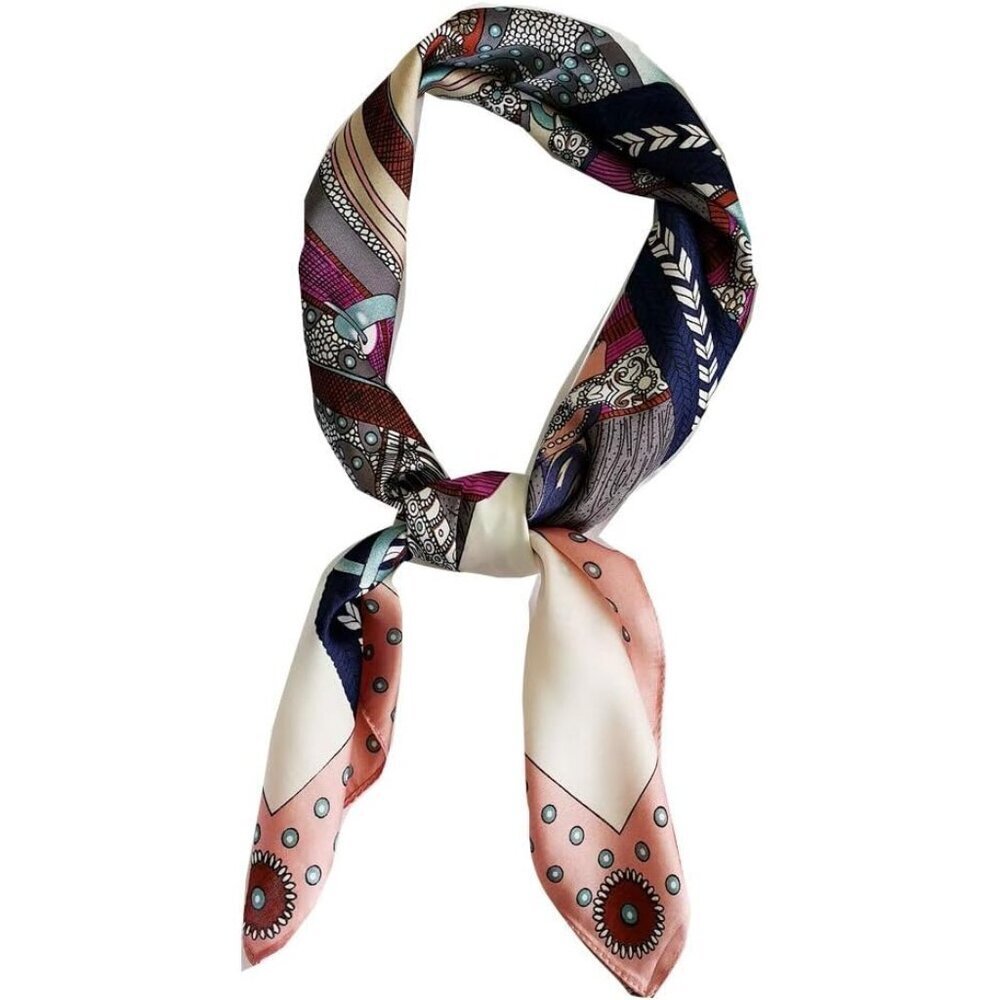 Silk Feel 01 Pink Edge Satin Square Head Scarf for Women Medium 28 Inch